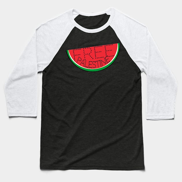 Free Palestine - Watermelon - Slightly Tilted - Front Baseball T-Shirt by SubversiveWare